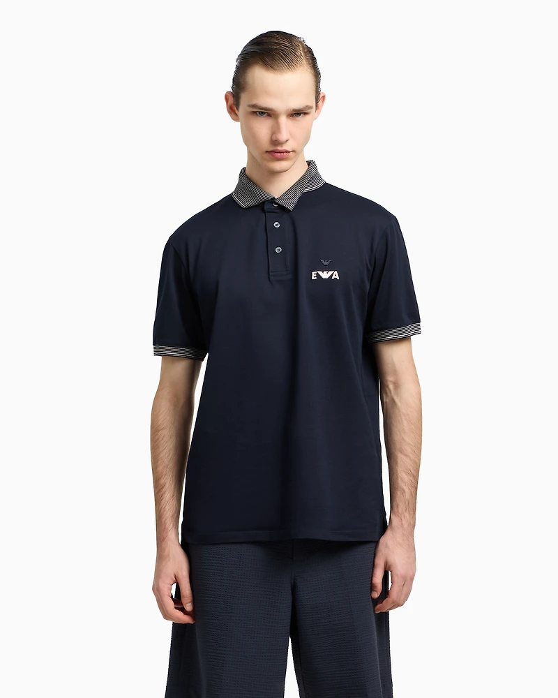 Emporio Armani - Piqué polo shirt with super-embossed EA embroidery, Man, Navy Blue, Size: