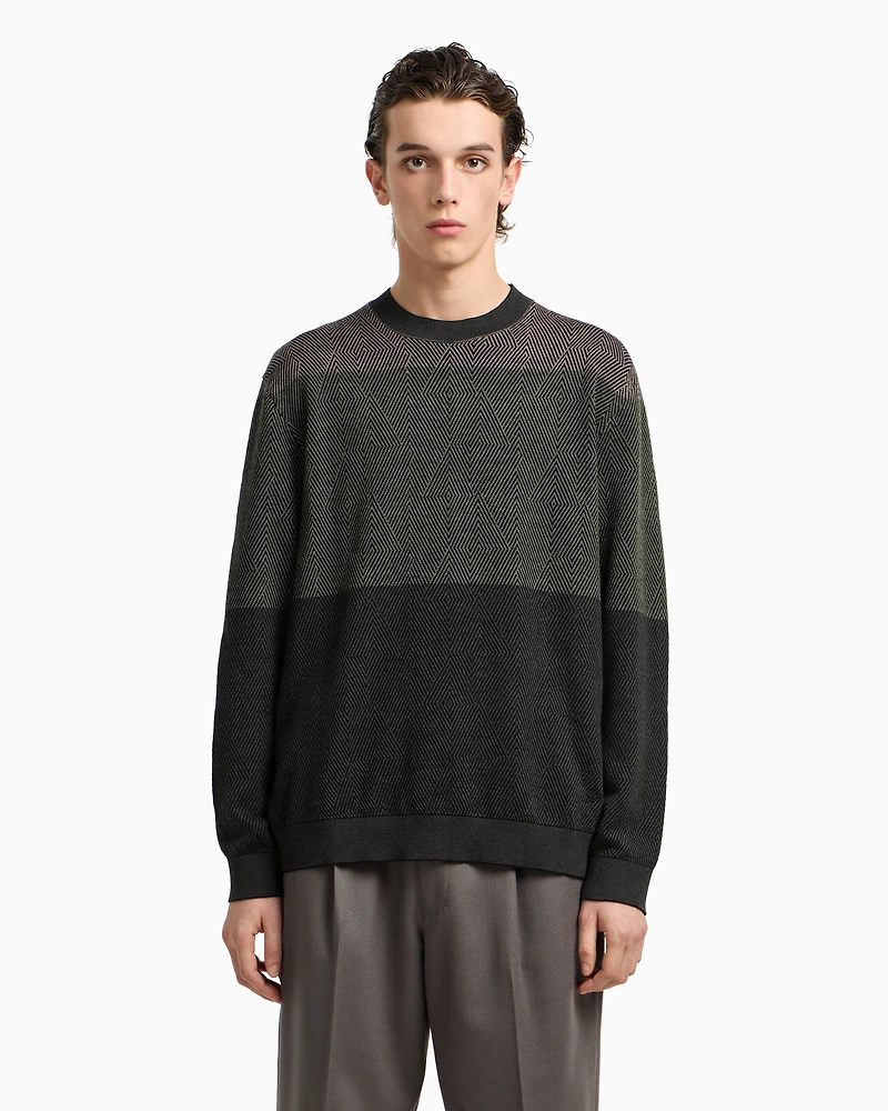 Emporio Armani - Virgin wool jumper with micro jacquard op-art diamonds, Man, Green, Size: