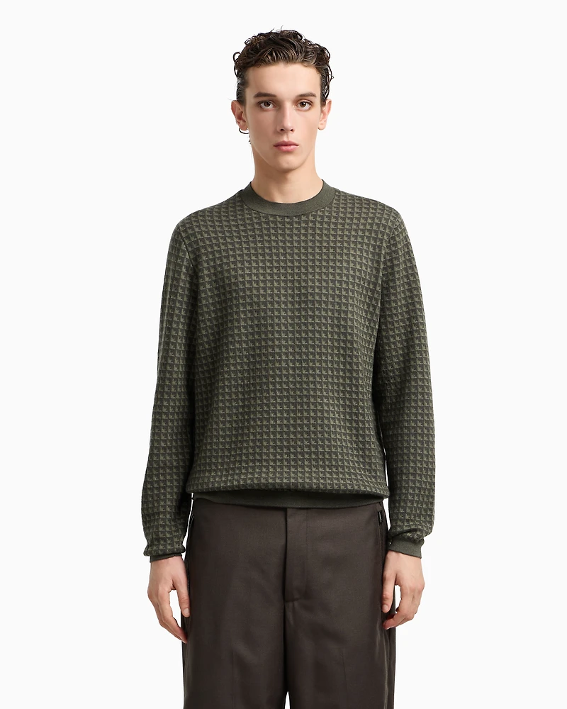 Emporio Armani - Jacquard virgin-wool jumper with repeated eagle motif, Man, Green, Size: