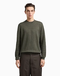 Emporio Armani - Jacquard virgin-wool jumper with repeated eagle motif, Man, Green, Size: