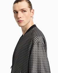 Emporio Armani - Blouson nylon jacquard with repeated eagle motif, Man, Grey, Size: