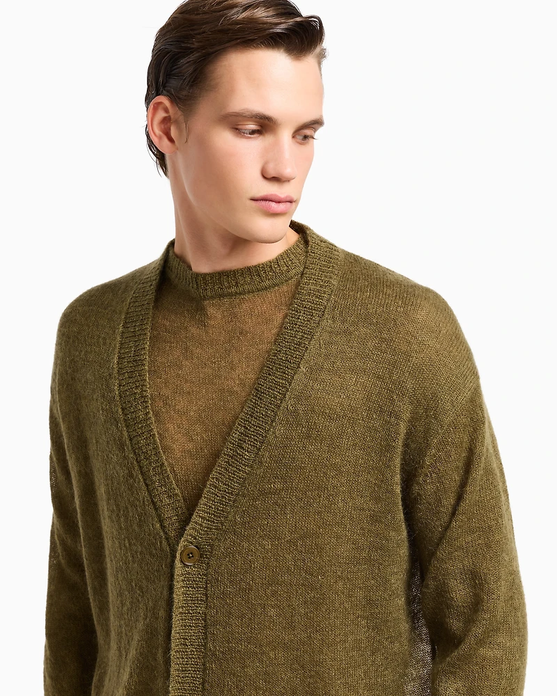 Emporio Armani - V-neck cardigan a decrease stockinette stitch mohair blend, Man, Green, Size: