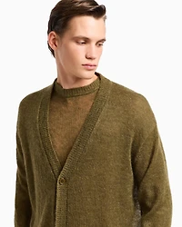 Emporio Armani - V-neck cardigan a decrease stockinette stitch mohair blend, Man, Green, Size: