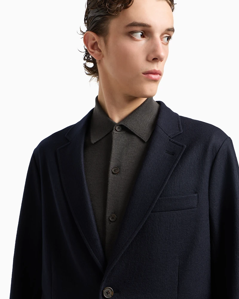 Emporio Armani - Travel Essentials single-breasted virgin-wool flannel blazer, Man, Navy Blue, Size: