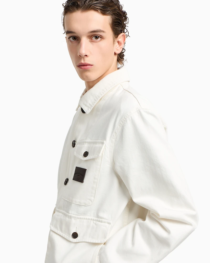 Emporio Armani - Denim-effect twill jacket with logo patch, Man, White, Size: