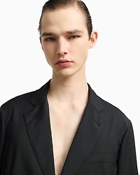 Emporio Armani - Wool poplin single-breasted jacket, Man, Black, Size: