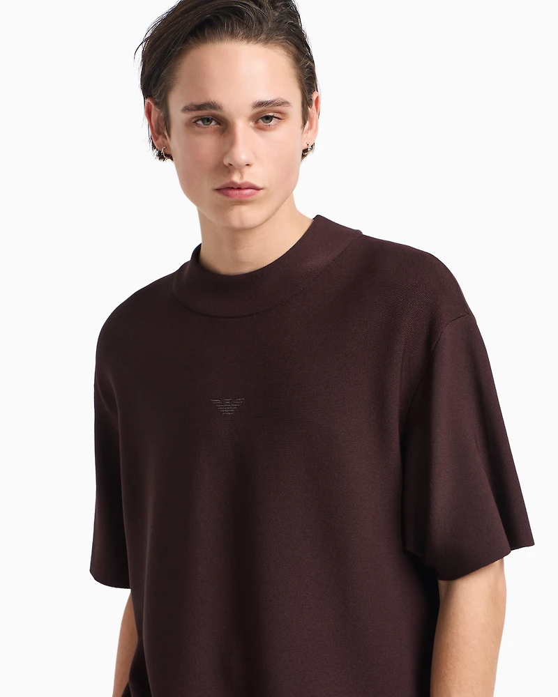 Emporio Armani - Viscose-blend mock-neck jumper with links motif, Man, Brown, Size: