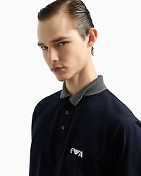 Emporio Armani - Piqué polo shirt with super-embossed EA embroidery, Man, Navy Blue, Size: