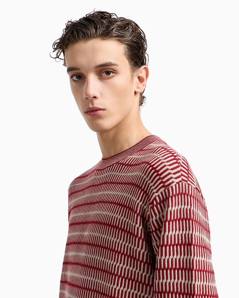 Emporio Armani - Two-tone embroidery-stitched jacquard virgin wool jumper , Man, Red, Size: