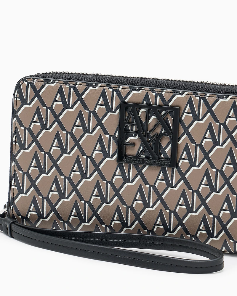 Armani Exchange - Allover logo wallet, Woman, Brown, Size: TU