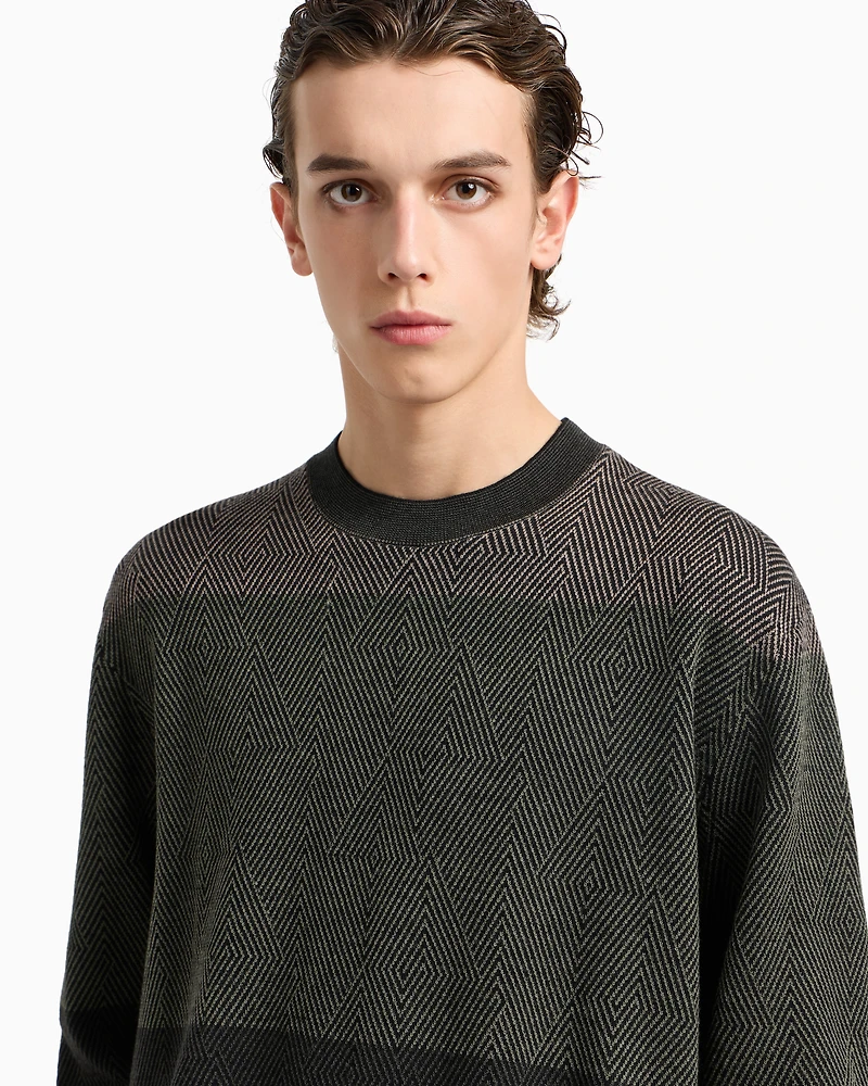 Emporio Armani - Virgin wool jumper with micro jacquard op-art diamonds, Man, Green, Size: