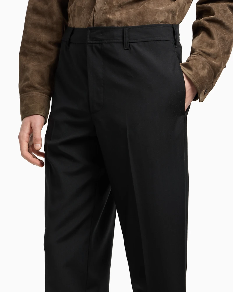 Emporio Armani - Wool poplin chinos, Man, Black, Size: