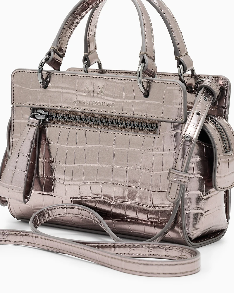 Mini bag with metallic crocodile effect