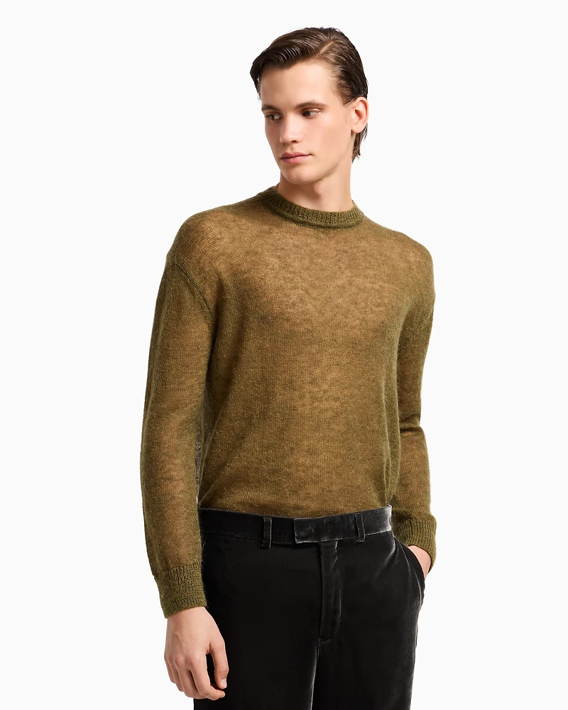 Emporio Armani - V-neck cardigan a decrease stockinette stitch mohair blend, Man, Green, Size: