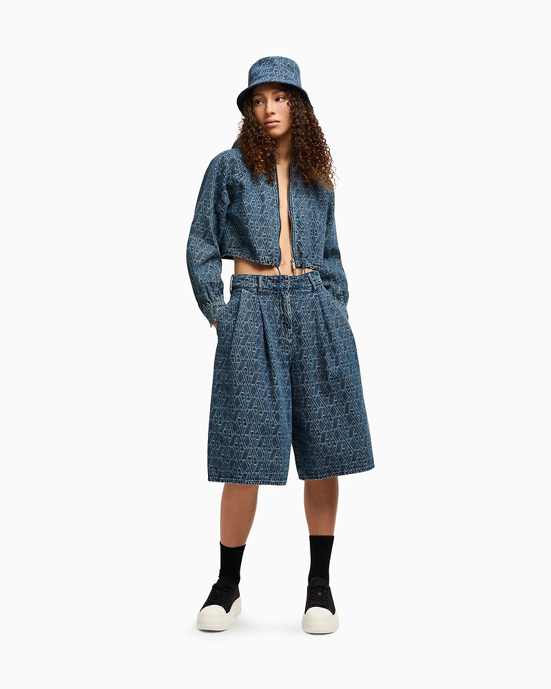 Denim Bermuda shorts with allover logo