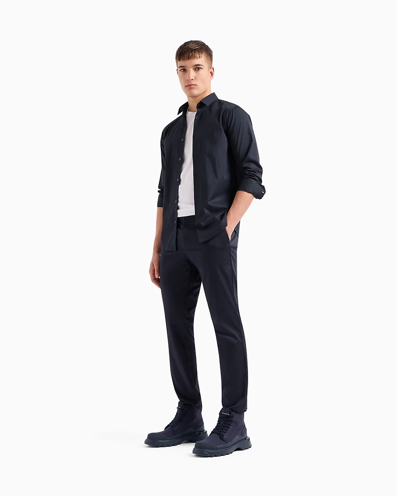Armani Exchange - Cotton poplin chino trousers, Man, Blue, Size: