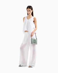 Asymmetrical ramie top with ruffle