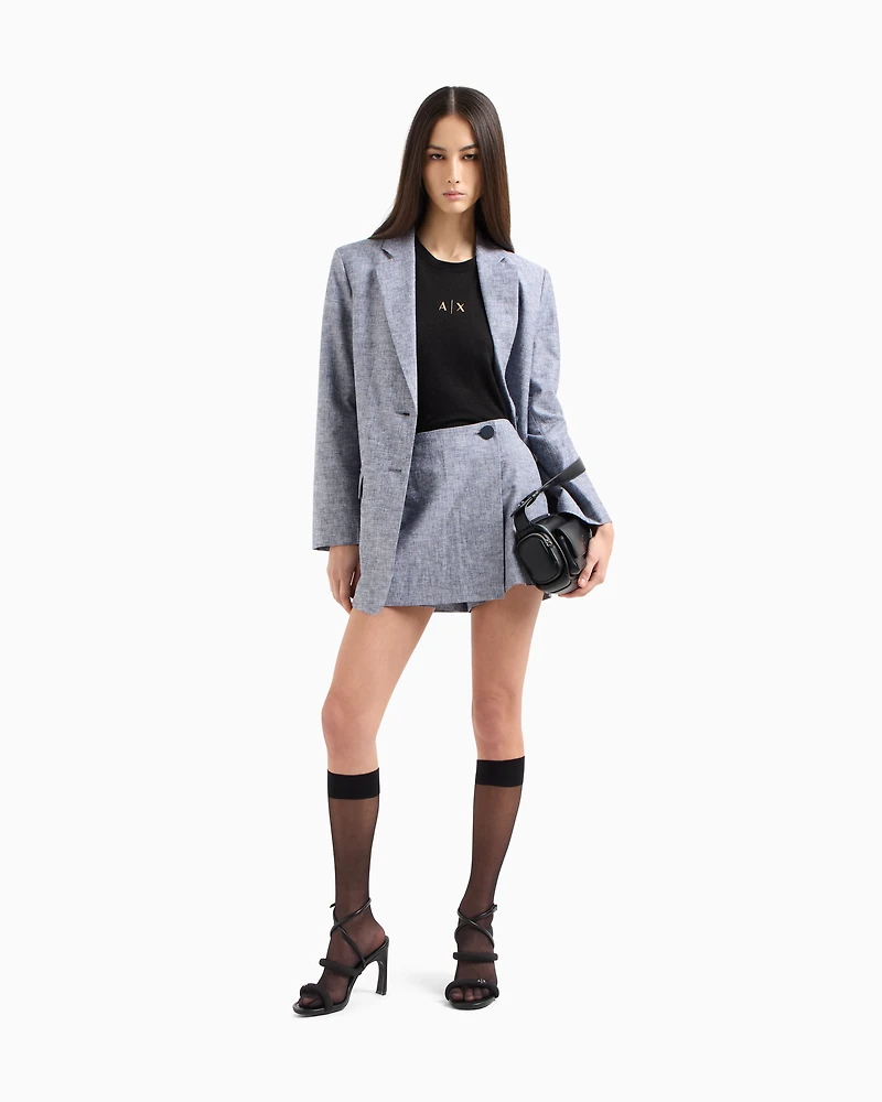 Cotton and linen wrap shorts