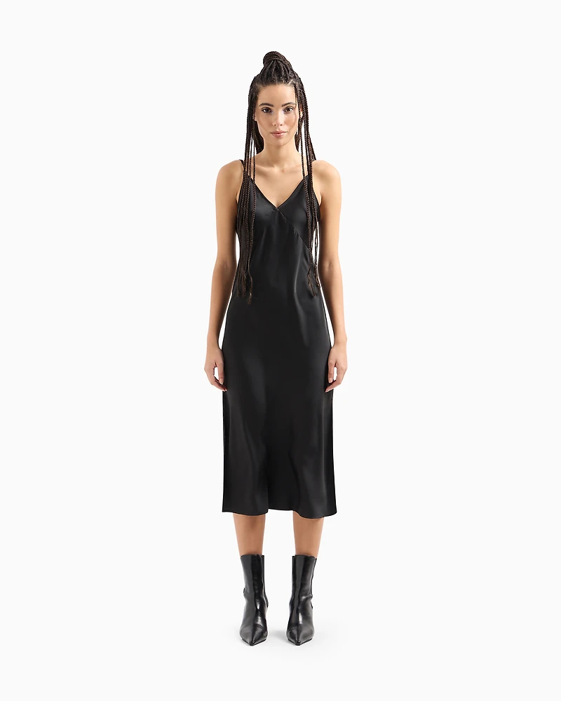 Armani Exchange - Shiny satin midi dress, Woman, Black, Size: