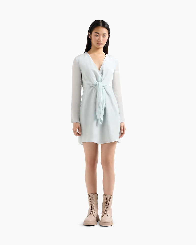 Short viscose dress with bow