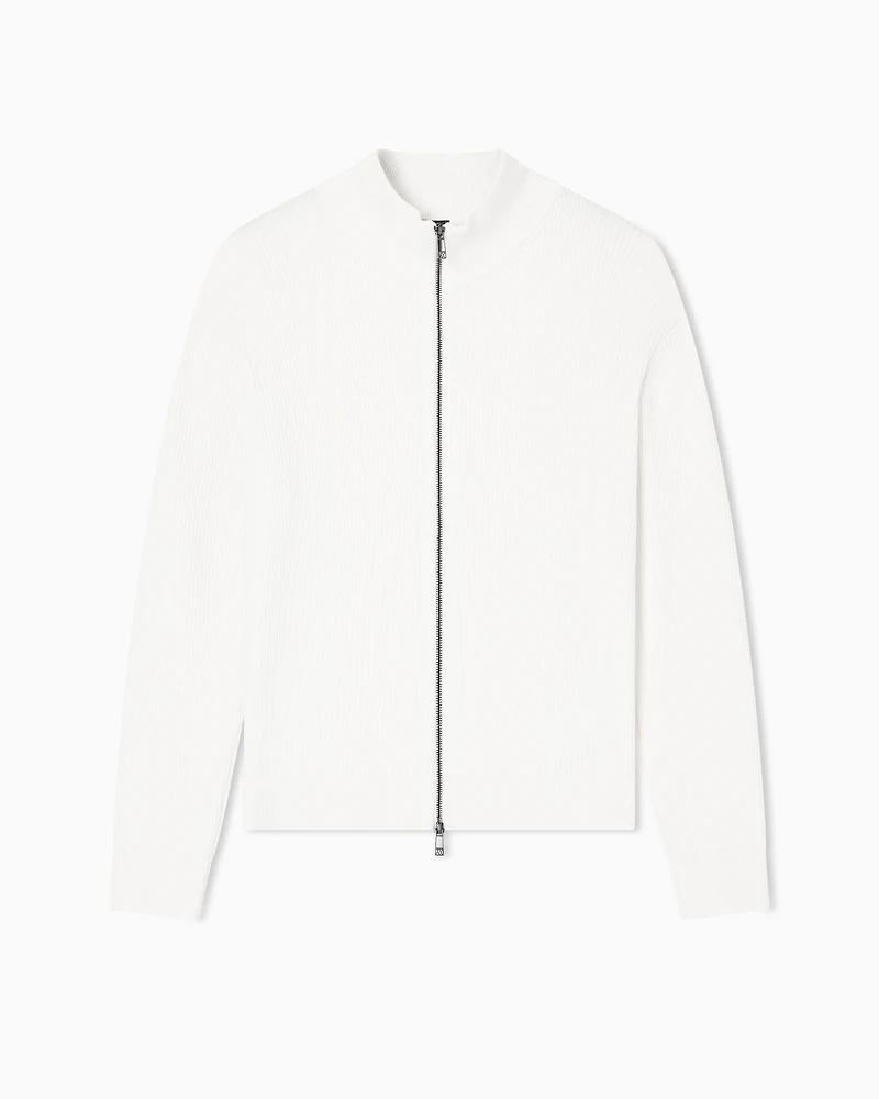 Armani Exchange - Full zip ribbed cardigan, Man, White, Size: