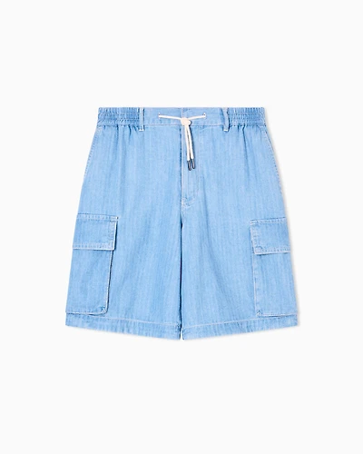 Armani Exchange - Herringbone Cotton Cargo Bermuda, Man, Blue, Size:
