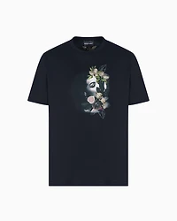 Emporio Armani - ASV jersey T-shirt with embroidery and print of a woman foliage, Man, Black, Size: