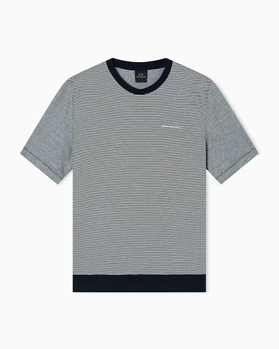 Armani Exchange - Striped cotton T-shirt, Man, Blue, Size: