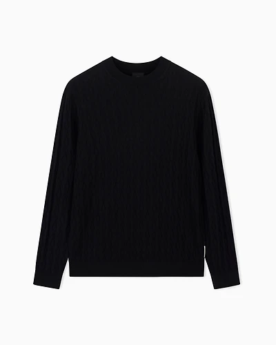 Armani Exchange - Wave-worked crew neck sweater, Man, Black, Size: