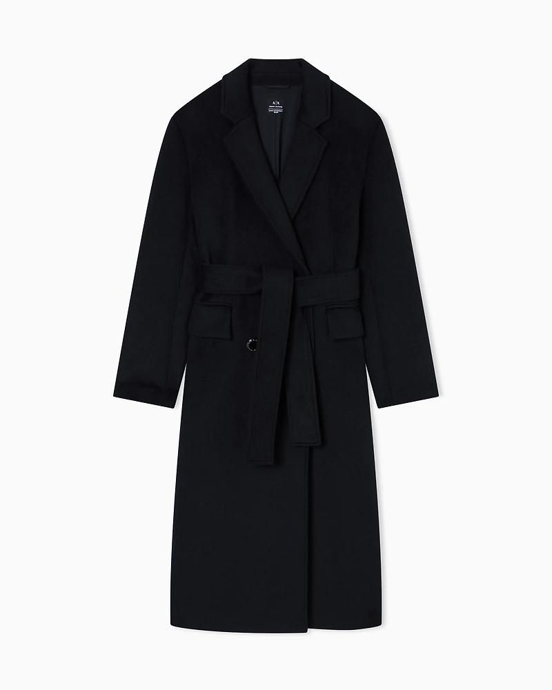 Armani Exchange - Wool blend belted coat, Woman, Black, Size: