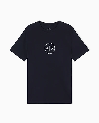 Armani Exchange - Regular fit T-shirt with round logo, Man, Navy Blue, Size: