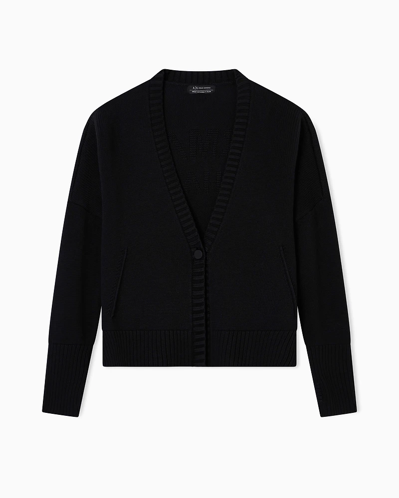 Armani Exchange - Asymmetrical cotton cardigan, Woman, Black, Size: