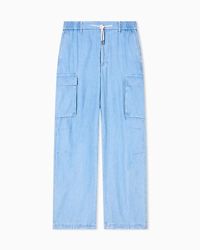 Armani Exchange - Herringbone Cotton Cargo Pants, Man, Blue, Size: