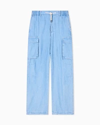 Armani Exchange - Herringbone Cotton Cargo Pants, Man, Blue, Size: