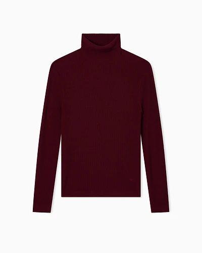 Emporio Armani - Links-stitch and cable-knit virgin-wool rollneck jumper, Man, Burgundy, Size: