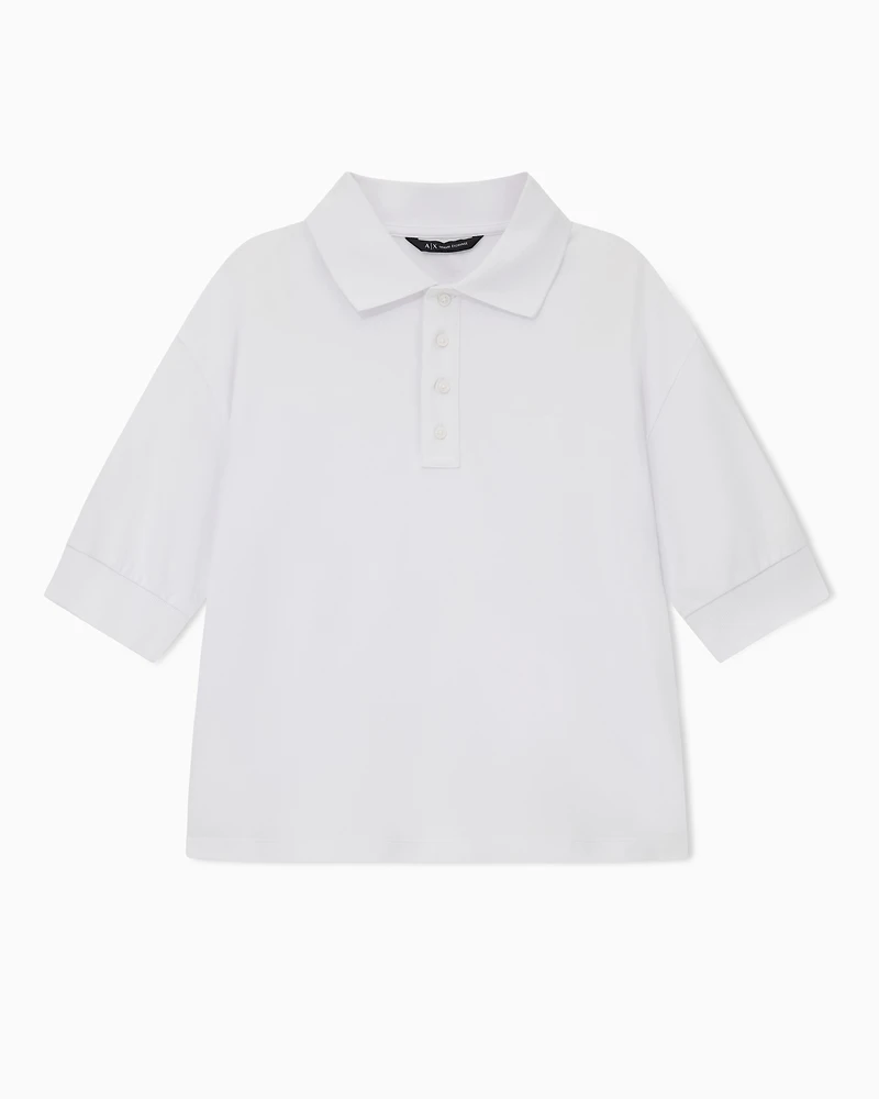Armani Exchange - Stretch pique polo shirt with logo, Woman, White, Size: