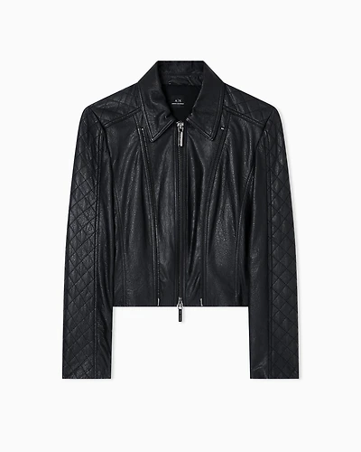 Armani Exchange - Leather jacket with quilted sleeves, Woman, Black, Size: