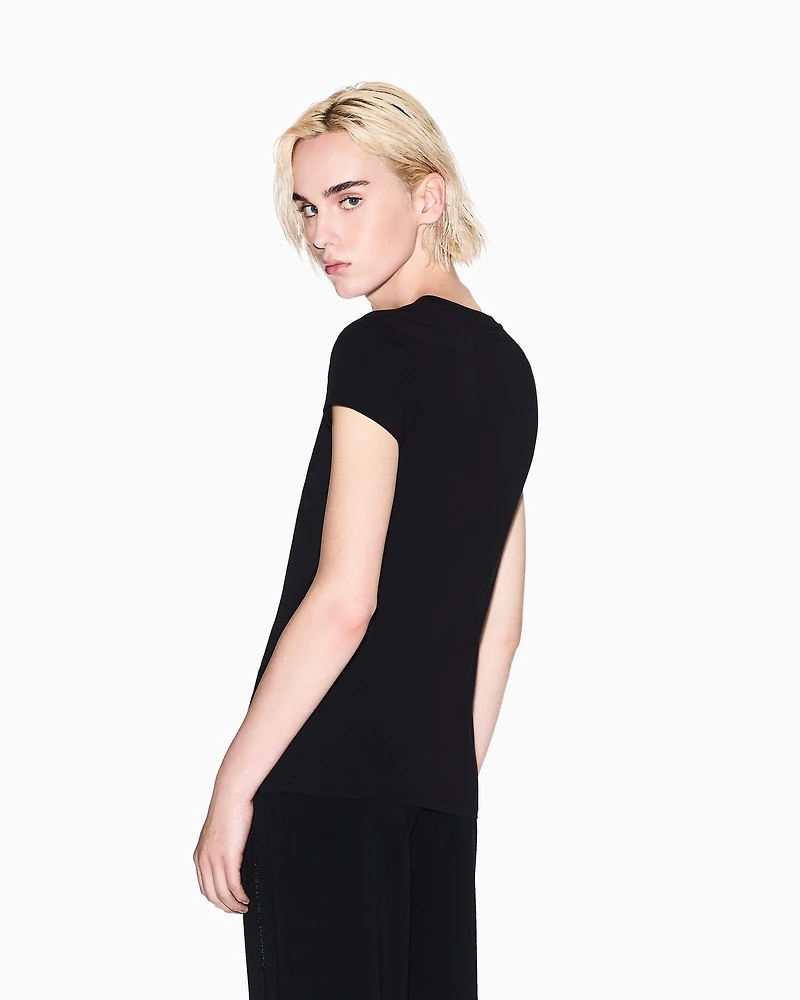 Armani Exchange -  Slim fit T-shirt with logo, Woman, Black, Size: