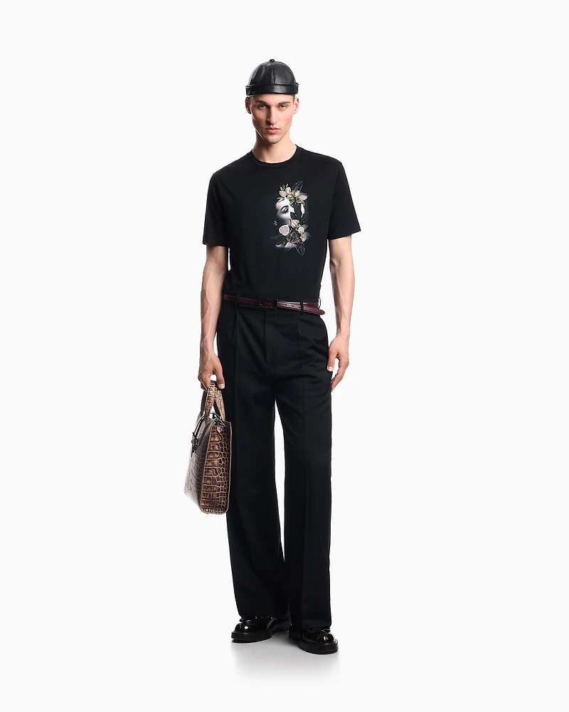 Emporio Armani - ASV jersey T-shirt with embroidery and print of a woman foliage, Man, Black, Size: