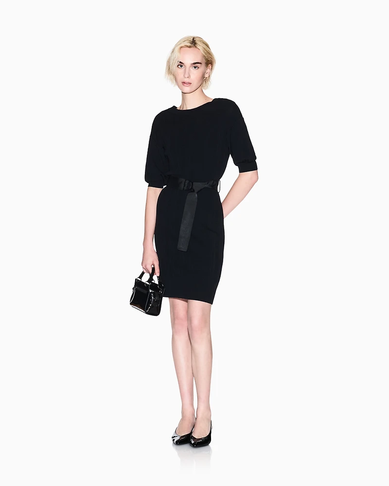 Armani Exchange - Ribbed midi dress with belt, Woman, Black, Size: