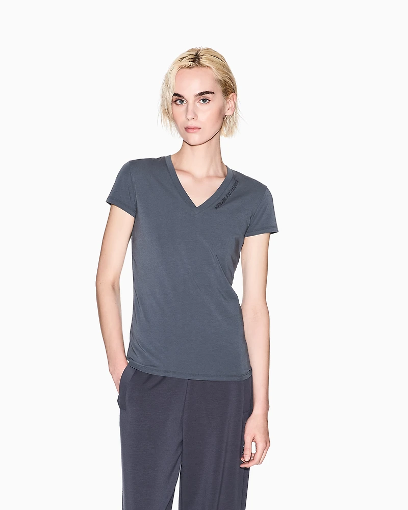 Armani Exchange -  Slim fit T-shirt with logo, Woman, Grey, Size: