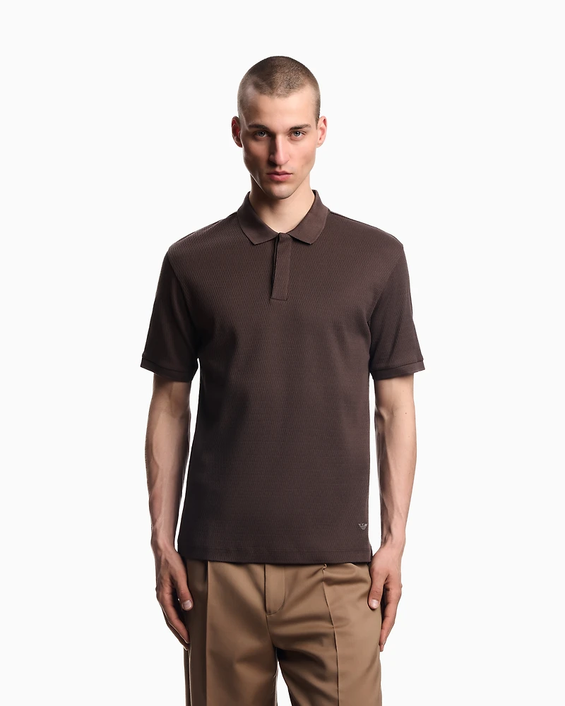 Emporio Armani - Jersey polo shirt with vertical jacquard motif, Man, Brown, Size:
