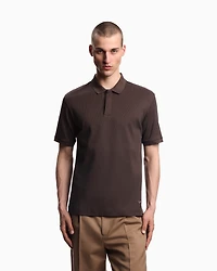 Emporio Armani - Jersey polo shirt with vertical jacquard motif, Man, Brown, Size: