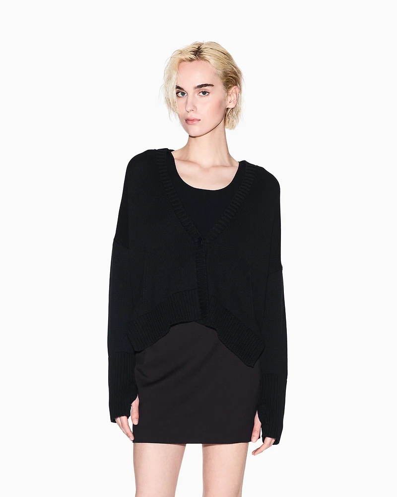 Armani Exchange - Asymmetrical cotton cardigan, Woman, Black, Size: