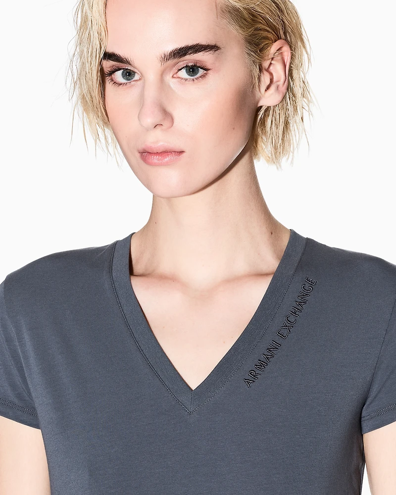 Armani Exchange -  Slim fit T-shirt with logo, Woman, Grey, Size: