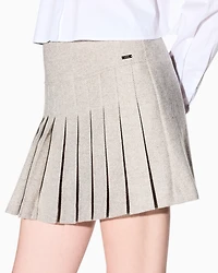Pleated miniskirt herringbone fabric