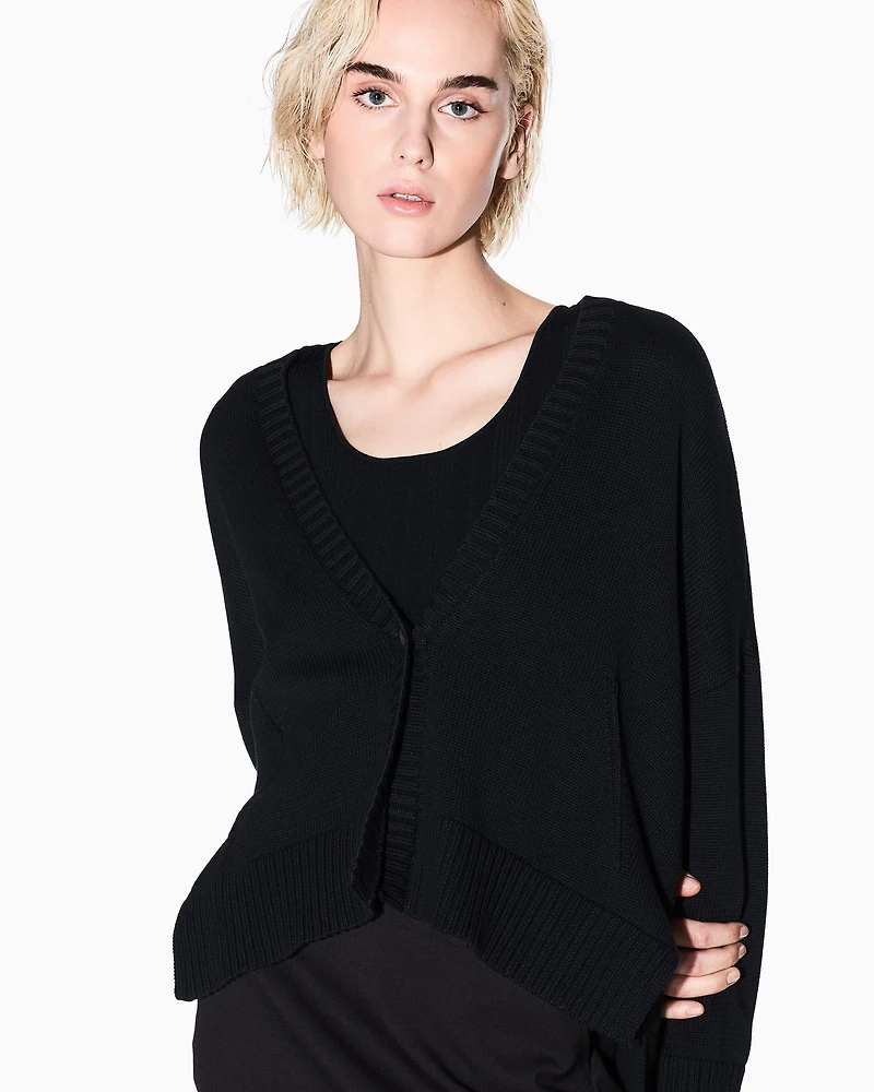 Armani Exchange - Asymmetrical cotton cardigan, Woman, Black, Size: