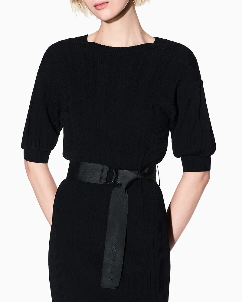 Armani Exchange - Ribbed midi dress with belt, Woman, Black, Size: