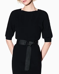 Armani Exchange - Ribbed midi dress with belt, Woman, Black, Size: