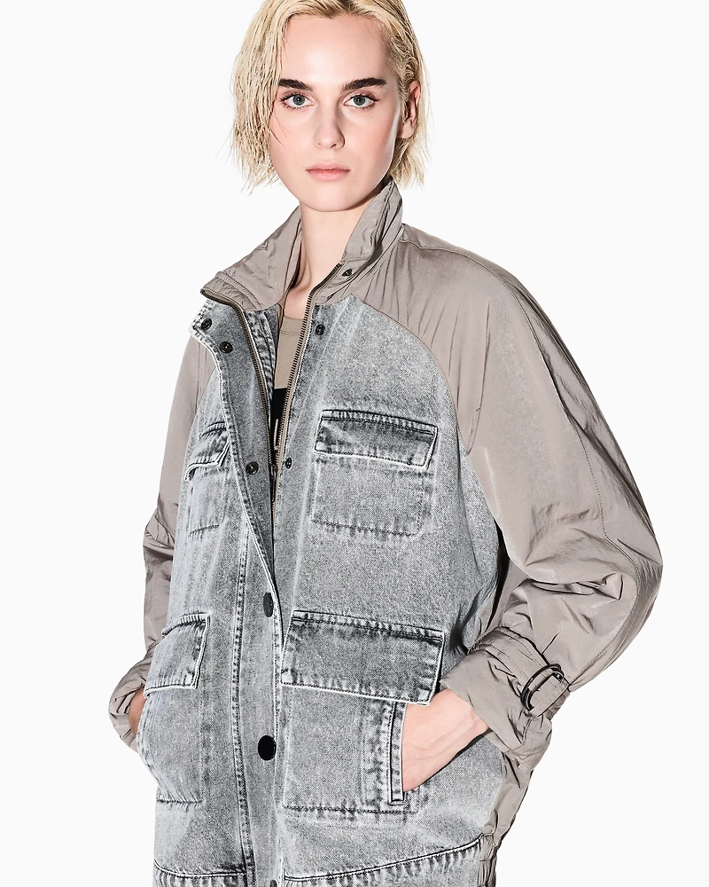 Denim jacket with contrasting inserts